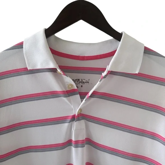 Nike White Striped Short Sleeve Polo Shirt Size Medium - Picture 3 of 5